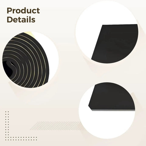 Heavy Duty Noise Canceling Foam Wall Shields With Grip Tight Adhesive Tape rolled up and cut, showing texture and shape.