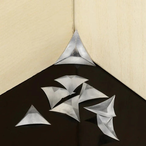 Clear triangular corner protectors for furniture made of melamine. Triangular Corner Protectors For Furniture And Drawers, 400 count.