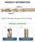 7 16th Inch Drill Bit Set By METALLIXITY, 2 Piece High Speed Steel With Straight Shank And Gold Finish, 135 Degree Point