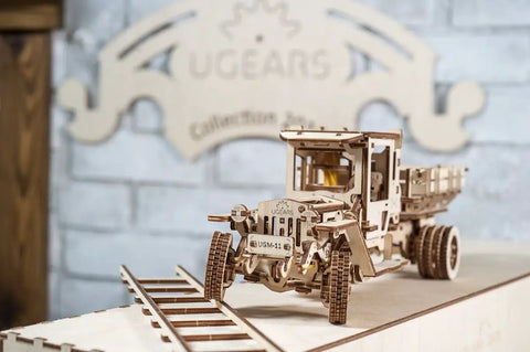 3D Self Propelled Wooden Model Truck UGM 11 Kit For Gearhead Builders And Collectors With Gear Driven Mechanism Realistic Wood Finish About 10 To 12 Hours Assembly Durable Brown Wood Craft Project That Feels Like Vintage Tech, 34x14x13 cm