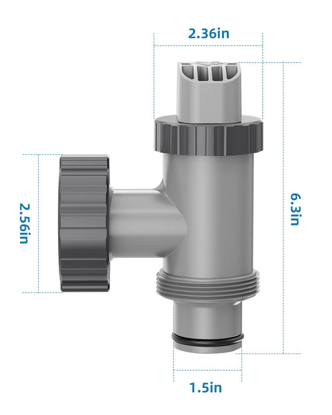 Side view of Plunger Valve Replacement 2 Pack For Intex Pool Pumps And Filters with size measurements labeled.