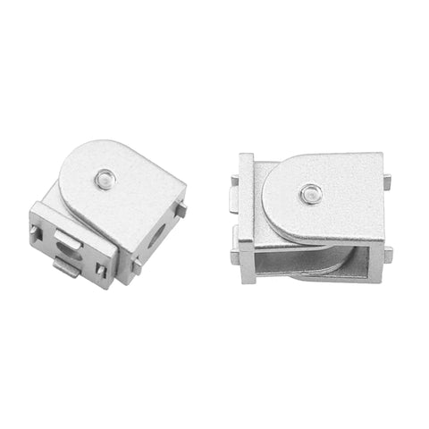 Four Piece 2020 Series Aluminum Extrusion Pivot Joint Connectors For 3D Printer Frames, Zinc Alloy, Flexible 180 Degree Rotation, Includes Screws And Threading Tap Kit, two views