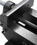 Close-up of 5 Inch Cross Slide Drill Press Vise For Heavy Duty Cast Iron Milling, Woodworking Clamping Vise with slide mechanism.