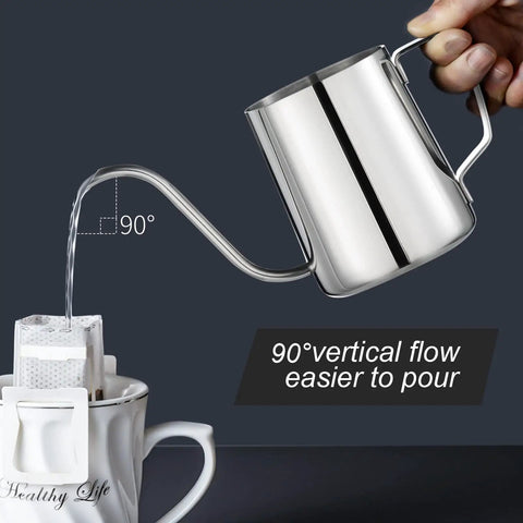 Gooseneck Pour Over Kettle 12 Oz Stainless Steel Coffee Teapot With Slim Long Spout For Precise Drips in use over mug