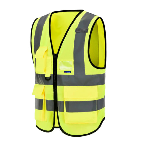 Five Pack Hi Vis Construction Vests Size XXL With 7 Pockets And 360 Degree Reflective Strips Lightweight 100 Percent Polyester