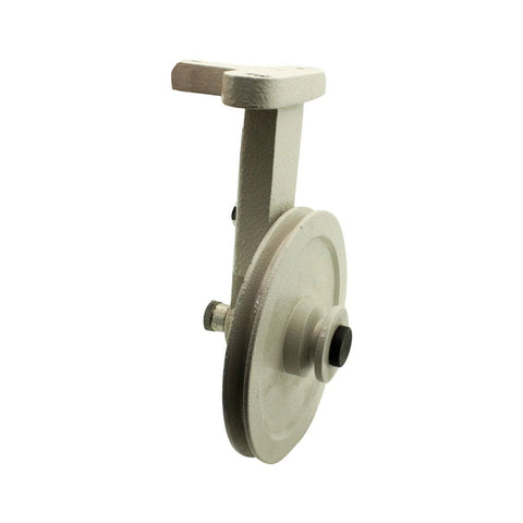 Cutex speed reducer pulley for industrial sewing machines, beige metal wheel, side view.