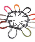 Various colors of Braided Adjustable Archery Bow Wrist Sling With Aluminum Mounts For Compound Bow And Crossbow Pink Nylon Rope Wrist Strap Go To Shock Absorber Ready Outdoor Target Shooting Accessory arranged in a circle.