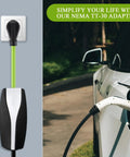 Tesla Compatible Nema TT-30 Adapter For Gen 2 Mobile Connector plugged into a 120V socket charging an electric vehicle.