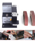 Heavy Duty Mini Bench Belt Sander delivers slick seven speed precision with adjustable platform and ten quality sanding belts.