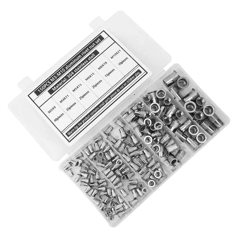 Rivet Nut Set 150 Pcs Stainless Steel 304 M3 To M10 Fastening Hardware Kit in transparent storage box