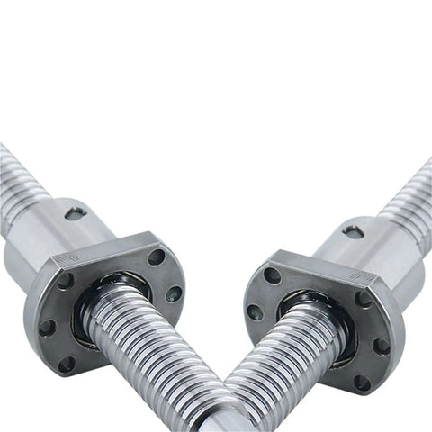 Close-up of two SFU1610 Ball Screw With Ball Nut Right Hand Thread End Machined High Precision Linear Motion Rods 850mm C3 Grade