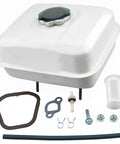 Honda GX Gas Fuel Tank Kit with mounting bolts, fuel line, clips, carburetor gasket set, and valve cover gasket for GX160 GX200 GX140