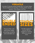Packaging details of Riffler File Set 10 Piece Precision Double Ended Metal Hand Files for detailing and finishing