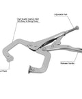 Six Pack 11 Inch C Clamp Locking Pliers Set With Swivel Pads Heavy Duty Woodworking Clamps For Metal And Wood Adjustable Nickel Plated C Clamps Durable Quick Release Pliers For Diy Projects showing detailed features including swivel pads and adjustable nail.