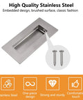 Brushed Nickel Flush Pull 2 Pack Stainless Steel Rectangle Sliding Door Handle With Hidden Screws for cabinets and drawers