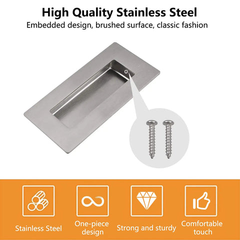 Brushed Nickel Flush Pull 2 Pack Stainless Steel Rectangle Sliding Door Handle With Hidden Screws for cabinets and drawers