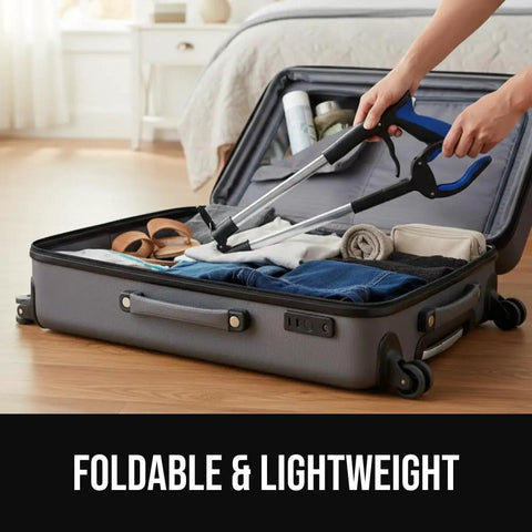 Foldable Strong Rubber Lined Claw Grabber Two Pack Reacher Tool for Seniors With 360 Magnetic Rotating Head in suitcase