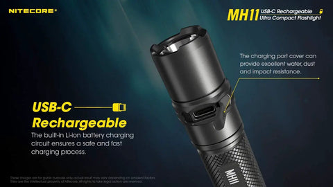 Mh11 1000 Lumen Rechargeable Flashlight With USB C Fast Charge, close-up of USB-C port and durable design