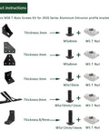 Front view diagram of 240-piece M5 T-nuts and screws kit for 2020/2040/2080 aluminum extrusion, includes 120 screws, 120 T-nuts, hex wrench.