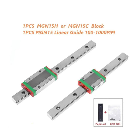 15mm Linear Rail Set With Heavy-Load Or Light-Load Carriage Blocks, 100 To 580mm Lengths, Hardened Steel Ball Bearing