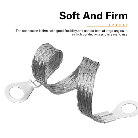 Badass Heavy Duty Flexible Braided Copper Engine Grounding Straps Five Pack, silver braided design with crimped terminals.