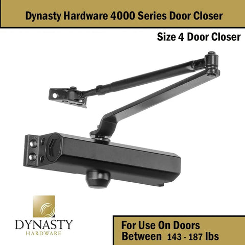 Heavy Duty Commercial Hydraulic Door Closer Self Closing Spring Size 4 Surface Mount Duronotic Bronze Finish Series 4000 For Interior And Light Exterior Doors 120 To 187 Lbs Ideal For Offices And Schools
