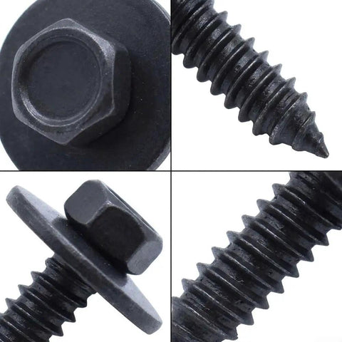 Beefy Hex Head Screws And Fasteners Kit For Splash Shield And Underbody Engine Covers Mercedes Benz 20 Piece Universal Metal Bumper Trim Bolts Set For Various Models, black hex screw close-up