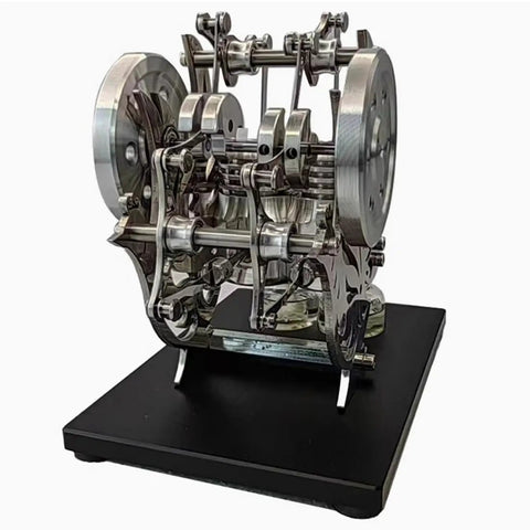 Dope DIY Stirling Engine Kit With Two Cylinder Dual Piston For Adults That Lets You Build A Hot Air External Stirling Engine Model, metal on black base
