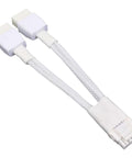 Angled front view of white braided 8-pin to 16-pin GPU power cable with welded terminals
