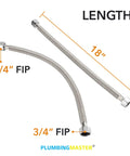 Stainless Steel Corrugated Water Heater Connector 18 Inch With 3/4 Inch FIP Ends, two flexible hoses displayed