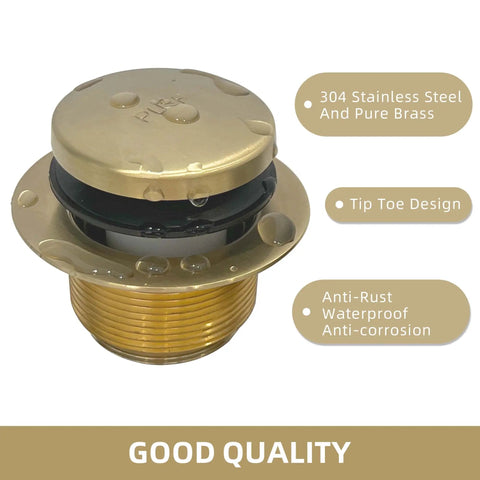 Brushed Gold Tub Drain Kit With Two Hole Overflow Faceplate, Universal Fine And Coarse Thread 304 Stainless Steel Brass Drain