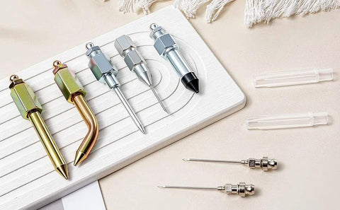 Front view of a 7-piece grease gun needle tip kit with metal adapters and nozzles for tight spaces