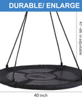 40 Inch Saucer Tree Swing For Kids With Heavy Duty Steel Frame Foam Padding Braided Ropes And Secure Metal Rings Easy Setup Outdoor Round Swing With Adjustable Straps For Super Sturdy Backyard Fun For The Whole Crew shown with size details
