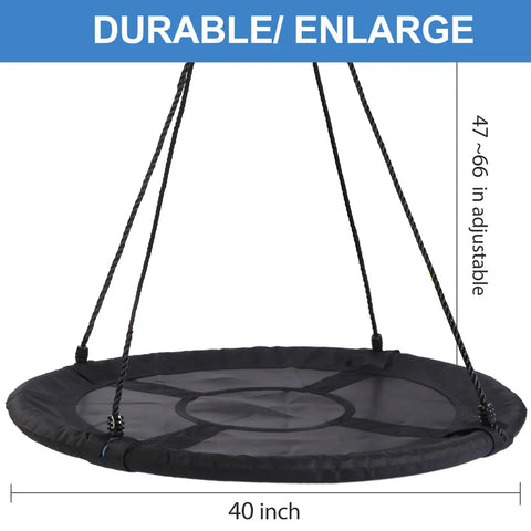 40 Inch Saucer Tree Swing For Kids With Heavy Duty Steel Frame Foam Padding Braided Ropes And Secure Metal Rings Easy Setup Outdoor Round Swing With Adjustable Straps For Super Sturdy Backyard Fun For The Whole Crew shown with size details