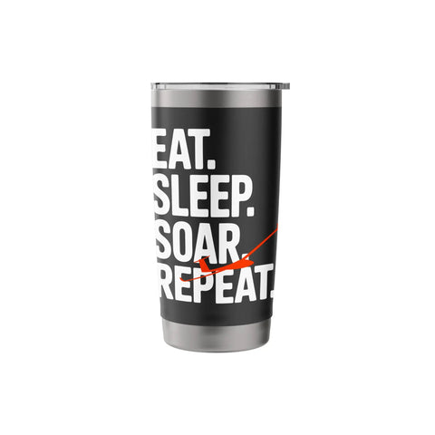 Glider Pilot Stainless Steel Insulated Tumbler with 'Eat. Sleep. Soar. Repeat.' text, keeps coffee hot or ice cold for sailplane fans.