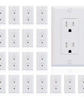 Decorator Wall Receptacle Outlet Tamper Resistant 15 Amp 125V Self Grounding With Wall Plate Included UL Listed Glossy White 20 Pack