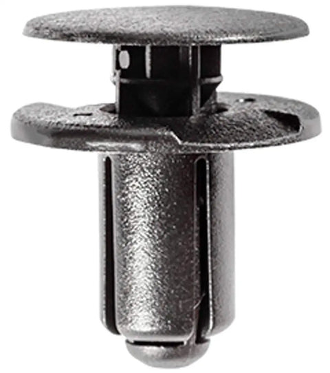 Ride Ready Black Nylon Bumper Cover Push Type Retainers 25 Pack Snap Rivet Clips With Knockout Fit front view of clip