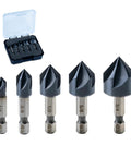 Toolant Noir-Ti cobalt countersink drill bit set, 5 pcs, quick-change hex shank, TiAlN coated, 1/4–3/4 in
