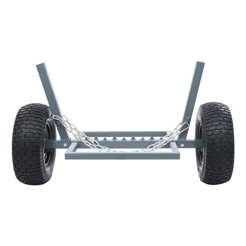 Beefed Up Heavy Duty Log Dolly With Tow Chain, 1500 Lb Capacity Firewood Cart, steel frame with rubber tires and tow chain.