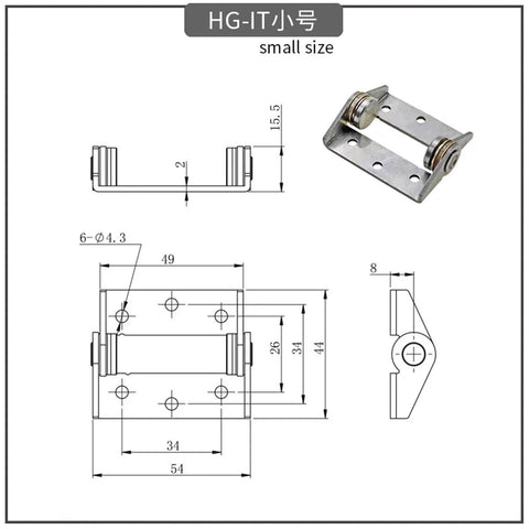 Stainless steel constant-torque door hinge with damping for any-angle installation; small-size, 1 piece.