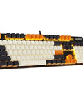 Slick Wired Mechanical Gaming Keyboard With Dope RGB Backlighting And Crisp Blue Clicky Keys Ergonomic Qwerty Design For PC Gamer Rig Upgrades And All Day Office Grinds, featuring black and white keys with orange highlights.