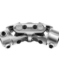 Heavy Duty Double U Joint Steering Shaft 3/4 Inch DD to 3/4 Inch DD Chrome Coated Universal Joint, 5 Inch Total Length, 35 Degree Working Angle, 4000 RPM Max, 40Cr Alloy Steel With Premium Needle Roller Support, chrome finish