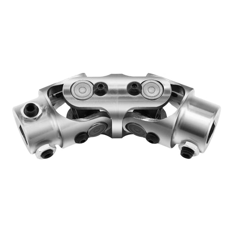 Heavy Duty Double U Joint Steering Shaft 3/4 Inch DD to 3/4 Inch DD Chrome Coated Universal Joint, 5 Inch Total Length, 35 Degree Working Angle, 4000 RPM Max, 40Cr Alloy Steel With Premium Needle Roller Support, chrome finish