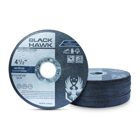 Black Hawk 4.5 in metal and stainless steel cut-off wheels, 1/16 in thick, 7/8 in arbor, 25-pack for angle grinders