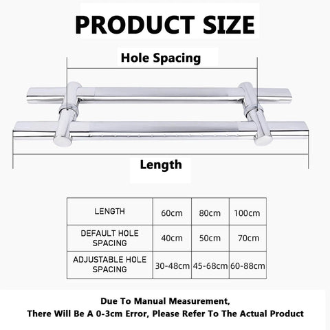 Stainless Steel Sliding Door Handle For Glass And Shower Doors, Durable No Fingerprint Grip, adjustable mount spacing chart