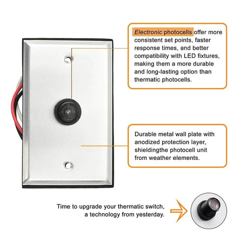 120V Dusk Till Dawn Outdoor Photocell Sensor With Wall Plate Included, featuring a durable metal design and weather protection.