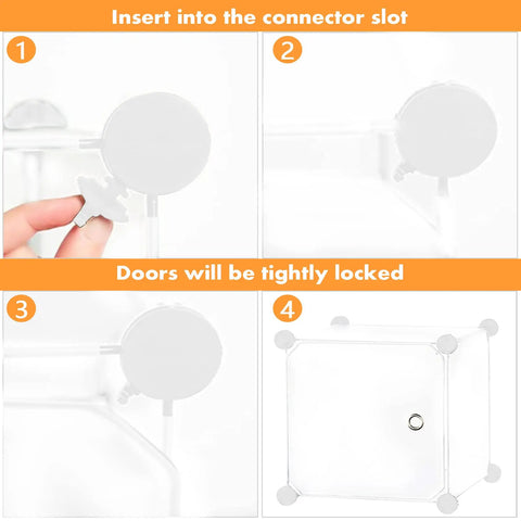 Assembly guide for 9 Cube Storage Organizer With Doors For Bedroom And Living Room, showing door locking mechanism steps.