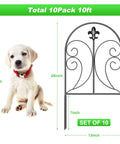 Arched Decorative Garden Fence Set, 10 Pack, 24 Inch High By 10 Foot Long Rustproof Metal Barrier with puppy for size reference.