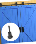 Sliding Barn Door Track Spacers Set With No Fuss Install Wall Hardware For Any Door Type Includes Pipe Clamps, Screws, And Expansion Tubes Heavy Duty Carbon Steel Mounting Kit shown installed on blue barn doors