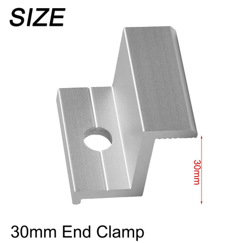 10 Pack Aluminum Solar Panel End Clamps Kit For PV Modules Z Bracket Mounting 30mm End Clamp with hole for rooftop setup